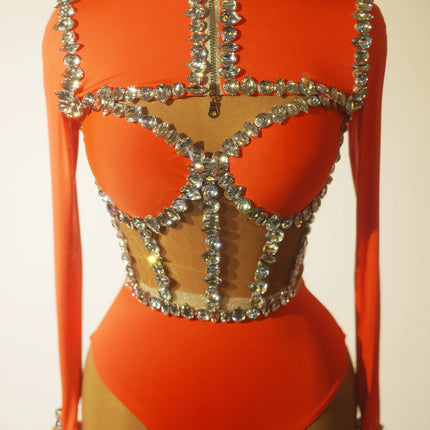 The Stardust Nebula Leotard – Long-Sleeve Rhinestone Stage Bodysuit