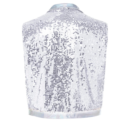 Men's Metallic Sequin Tassel Open-Front Vest Lapel Collar Sleeveless Stage Dance Waistcoat