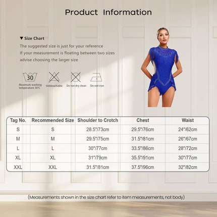 Rhinestone Mock Neck Mesh Tassel Leotard