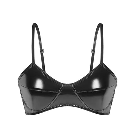 Women's Halter Shiny PVC Faux Leather Bustier Crop Top Bustier Bralette