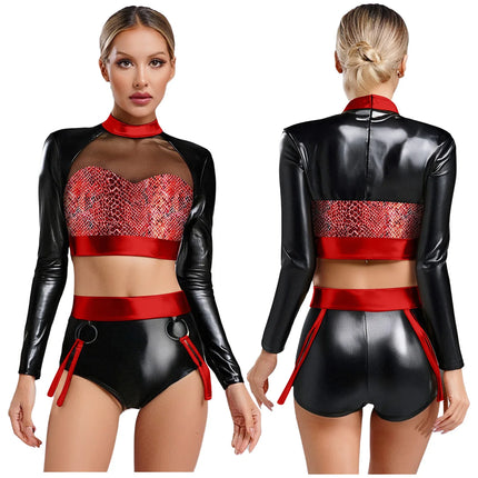 Fishnet Mesh & Metallic 2-Piece Bodysuit & Shorts Rave Costume Set