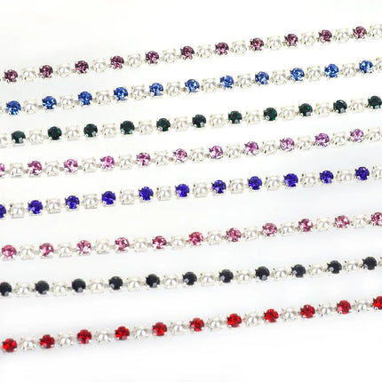 The Stardust Pearl Stream – Premium Silver Base Glass Rhinestone & ABS Pearl Cup Chain Trim
