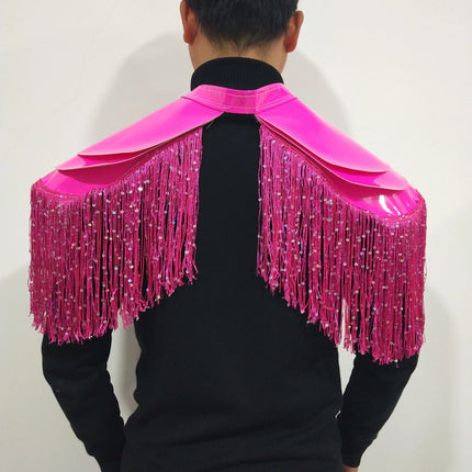 Metallic Laser Fringe Shoulder Armor & Tassel Vest Stage Costume