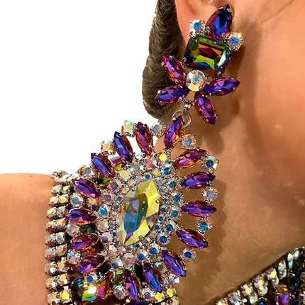 Exaggerated Rhinestone Statement Necklace Earrings Set