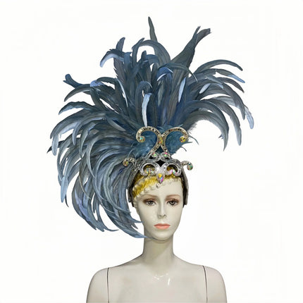 The Stardust Mirage – Exquisite Blue Feathered Samba Carnival Headdress
