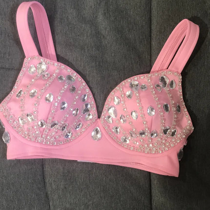Rhinestone Bikini Bra & High-Waist Shorts 2-Piece Performance Costume Set