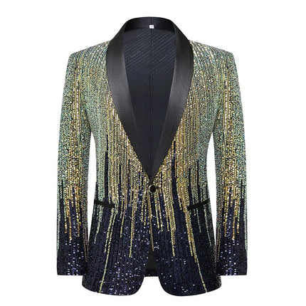 Men's Luxury Gradient Sequin Blazer Shawl Lapel Formal Stage Tuxedo Jacket