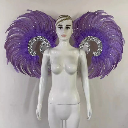 Showgirl Feather Wing Backpiece with Rhinestone Scroll Frames