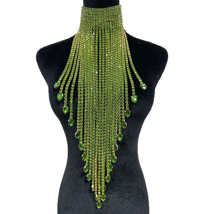 Long Tassel Rhinestone Chain Necklace