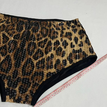 Sequined Top & High-Waist Leopard Print Shorts 2-Piece Gogo Dance Set