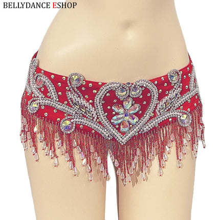Dazzling Beaded Crystal Belly Dance Bra & Belt 2-Piece Costume Set