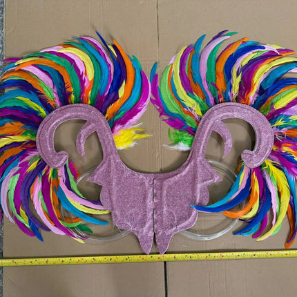 Showgirl Feather Wing Backpiece with Rhinestone Scroll Frames
