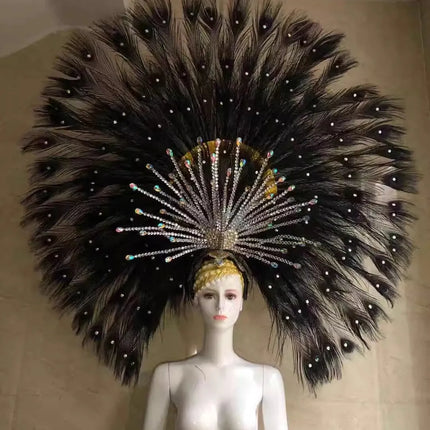 Showgirl Feather Backpiece and Rhinestone Headdress Set