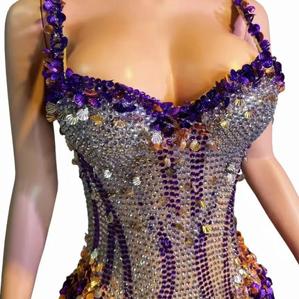 Sparkly Rhinestone & Tassel Fringe Bodysuit Stage Performance Costume
