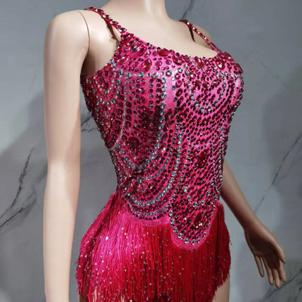 The Stardust Festival Fringe Bodysuit – Luxury Rhinestone Tassel Showgirl Costume
