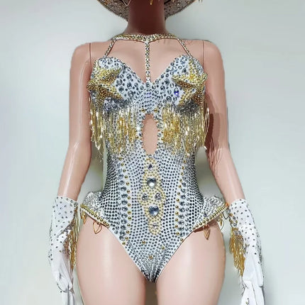 The Stardust Showstopper 4-Piece Rhinestone Ensemble – Luxury Stage Bodysuit & Jumpsuit Set