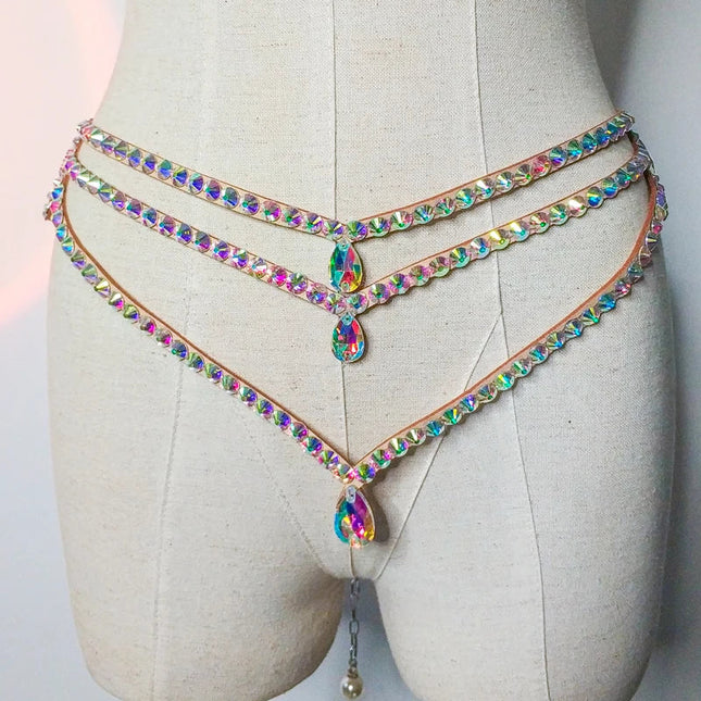 Sparkly Layered Rhinestone & Pearl Belly Dance Waist Chain Belt