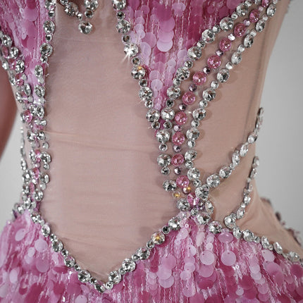 Sequin Beaded Tassels Mini Dress Crystals Mesh Bodycon Stage Performance Outfit