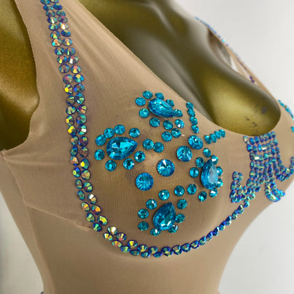 Geometric Rhinestone Mesh Performance Bodysuit