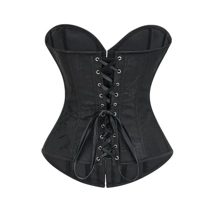 Victorian Floral Jacquard Overbust Corset Front Busk Lace-Up Bustier Top