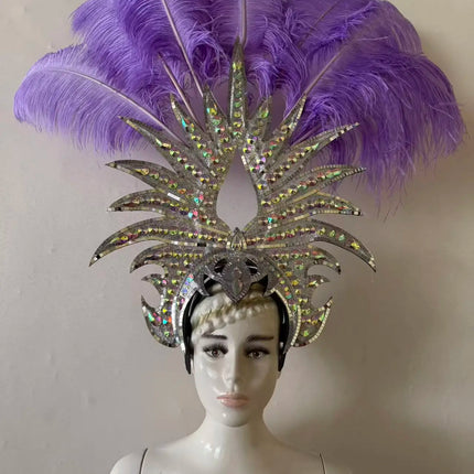 The Stardust Majestic Feather Crown – Carnival & Cabaret Stage Headdress