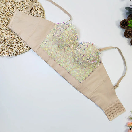 The Stardust Prism Siren – Sequined Glitter Bustier Corset Crop Top