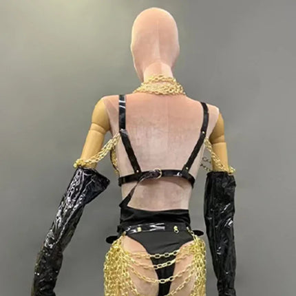 The Stardust Gilded Vixen – Black & Gold Chain Performance Suit