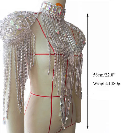Long Rhinestone Chain Tassel Fringe Chocker Shoulder Necklace Body Jewelry