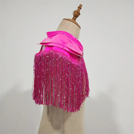 Metallic Laser Fringe Shoulder Armor & Tassel Vest Stage Costume