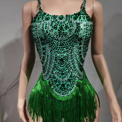 The Stardust Festival Fringe Bodysuit – Luxury Rhinestone Tassel Showgirl Costume