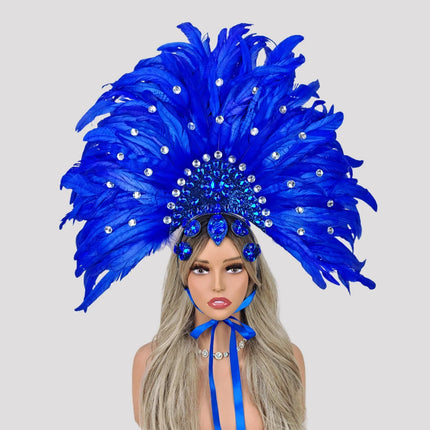 Caribbean Carnival Graduation Ball Feather Headdress & Stage Hair Accessory