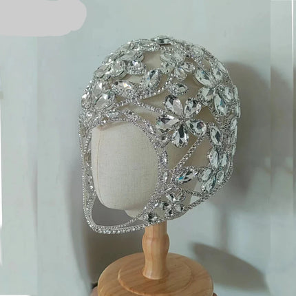 Oversized Crystal Gemstone Helmet Headpiece Fashion Show Stage Jewelry