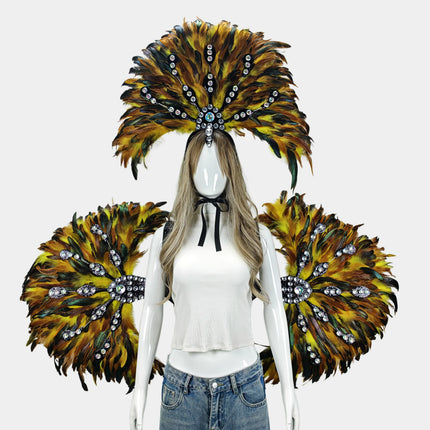 Unisex Artisanal Feather Headdress & Wings Carnival Performance Set
