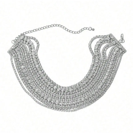 Multi Layered Rhinestone Chain Choker Necklace