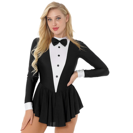 The Stardust Showgirl Tuxedo Leotard Dress – Luxury Long Sleeve Latin Dance & Stage Wear