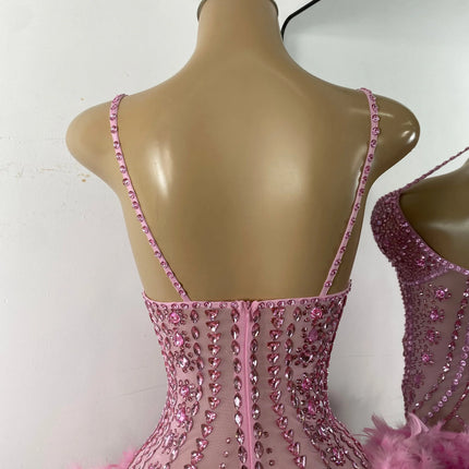 The Stardust Follies Feather Bodysuit – Luxury Rhinestone & Mesh Showgirl Costume