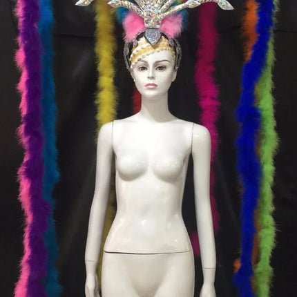 The Stardust Extravaganza Carnival Headdress – Rhinestone & Feather Showgirl Crown