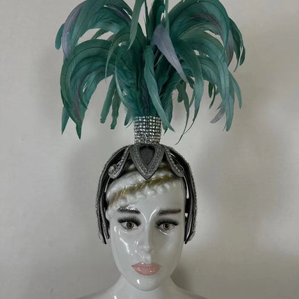 The Stardust Dionysia – Mint Green Feather Carnival & Masque Ball Headdress