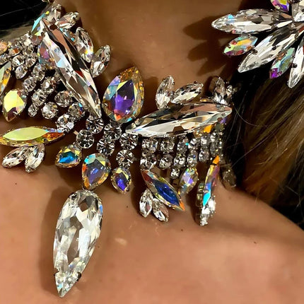 Rhinestone Geometric Crystal Necklace Earrings Set