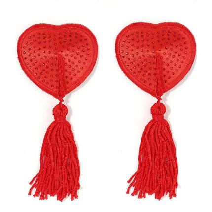 Sparkling Rhinestone Heart Pasties with Swinging Tassels Set