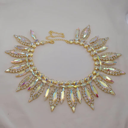 AB Gold Rhinestone Crystal Necklace & Earring Set