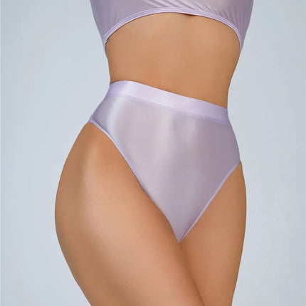 High-Waist Oil Glossy Sheer G-String Thong Satin Smooth Seamless Briefs