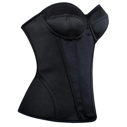Overbust Corset Bustier Top Built-In Bra Cup Lace-Up Waist Cincher