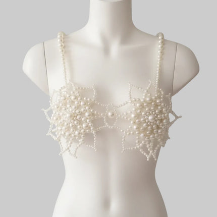Handmade Pearl Floral Bra Chain & Underbust Body Jewelry Set
