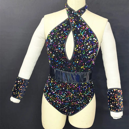 Sequined Rhinestone Bodysuit & Gogo Dance Performance Outfit