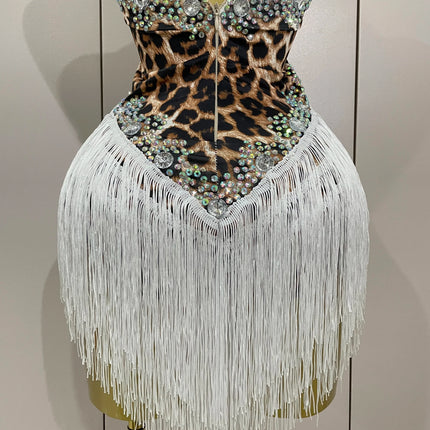 The Wildcat Stardust Tassel Bodysuit – Luxury Rhinestone Leopard Showgirl Costume