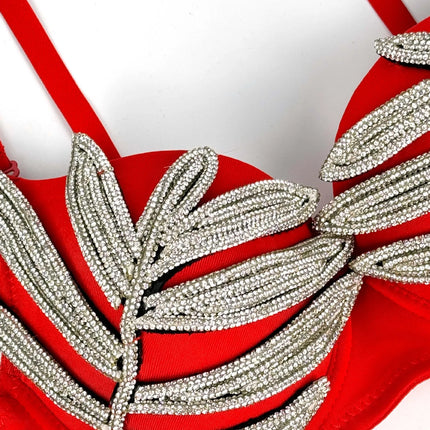 Diamond Rhinestone Leaf Embroidered Bustier Top & Corset Bralette
