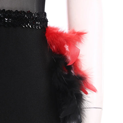 Women's Shiny Sequin Sheer Mesh Feather Latin Jazz Dance Bodysuit