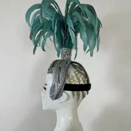 The Stardust Dionysia – Mint Green Feather Carnival & Masque Ball Headdress