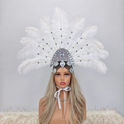 Artisanal Ostrich Feather Showgirl Headdress & Carnival Hair Accessory